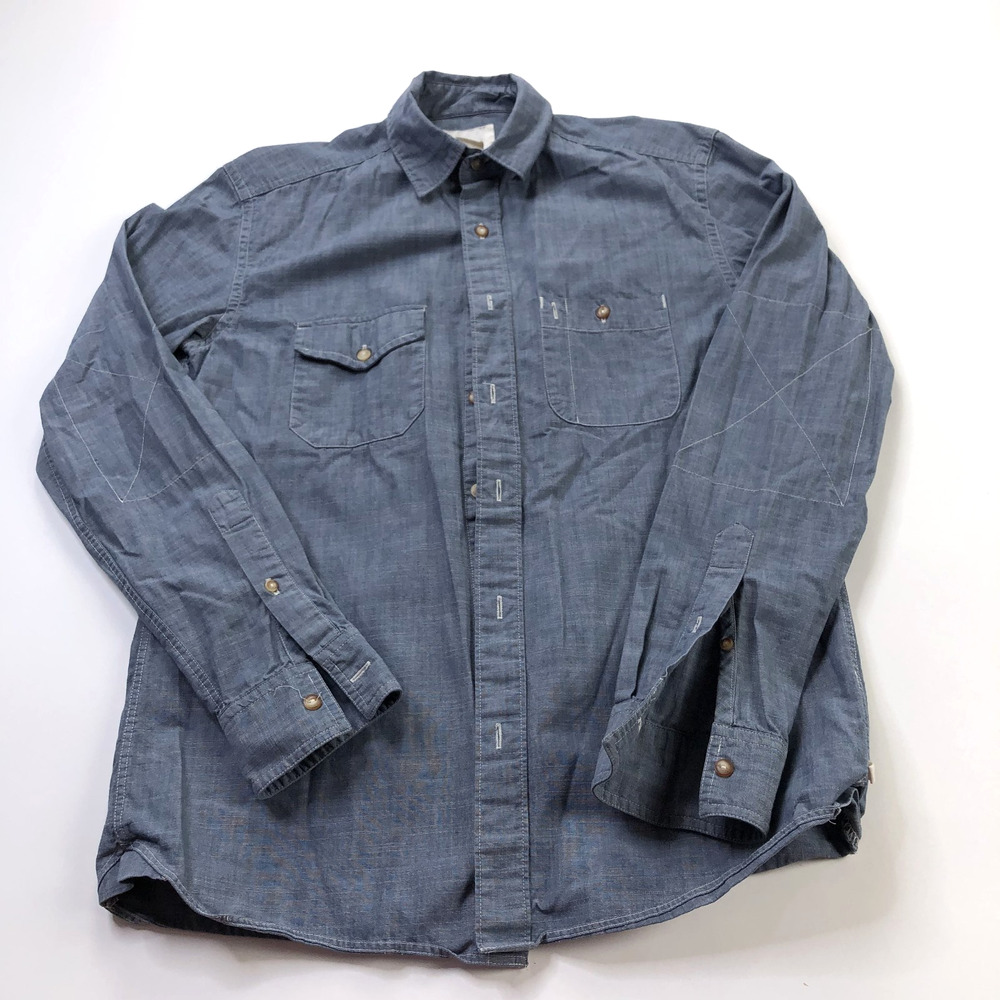 Koto Small Workwear Ranch Button Long Sleeve Cotton Casual Shirt Blue